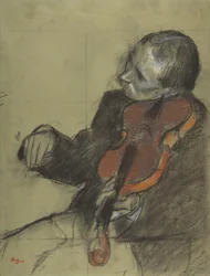 Violinista, Estudo para a Lição de Dança, 1878-79 (pastel e carvão em papel tufado verde)