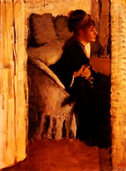 Mulher colocando suas luvas (óleo sobre tela)