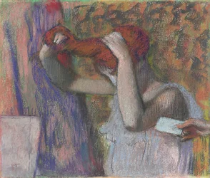 Mulher que denomina seu cabelo, a letra; Mulher penteando o cabelo, carta, c.1888-1892