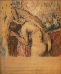 Mulher na sua toilette (pastel e carvão)