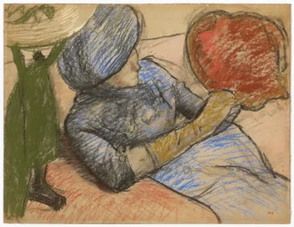Mulher segurando um chapéu na mão, c.1885
