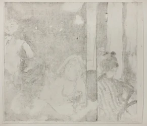 Mulheres em frente a um café, à noite, c.1877 (monotipia cognata sobre papel de marfim)