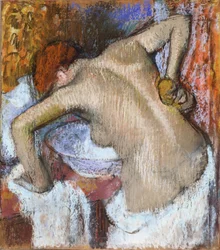 Mulher, esponja, dela, costas