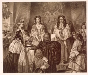 A coroa oferecida a Guilherme e Maria pelos Lordes e Comuns em Whitehall, 12 de fevereiro