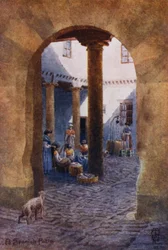 Norte de Espanha: Um pátio espanhol (cor litho)