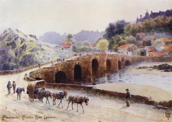 Norte de Espanha: Plasencia, Puente San Lazaro (cor litho)