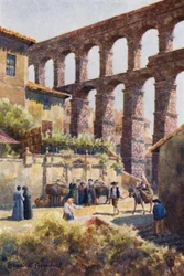 Norte de Espanha: Segóvia, O Aqueduto (cor litho)