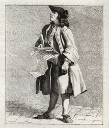Le crieur des numos winners (Loto) - Petity metier de Paris (Études prises dans le bas Peuple, ou les Cris de Paris) - gravura de Edme Bouchardon (1698-1762)