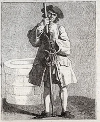 O poço mais limpo - Pepetit metier de Paris (Estudos tirados das pessoas baixas, ou dos Cries de Paris) - gravura de Edme Bouchardon (1698-1762)