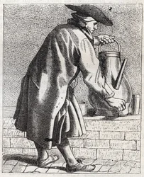 Le marchand de cafe - Pepetit metier de Paris (Études prises dans le bas Peuple, ou les Cris de Paris) - gravura de Edme Bouchardon (1698-1762)