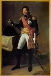 Retrato no pé de André Massena, Duque de Rivoli (1756-1817), Príncipe de Essling, Marechal do Império Pintura de Edme Adolphe Fontaine (1814-1878) Sol do século XIX. 2,15x1,4 m