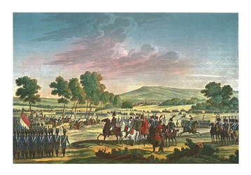 A Guarda Imperial manobrando na presença dos dois imperadores em Tilsit, 28 de junho de 1807, c1850