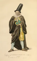 Traje para o papel de Scanarelle, c.1868 (gravura)