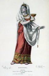 A personagem do Cleopatre na tragédia Rodogune princesa des Parthes - Full Theatre: (Colecção de peças de Corneille) desenho de Geffroy, gravura de L. Wolff - ed. Laplace, Sanchez et Cie, Paris 1884