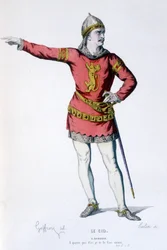 O personagem de Don Rodrigue na comédia Tragi Le Cid - Full Theatre: (Colecção de peças de Corneille) desenho de Geffroy, gravura de Colin - ed. Laplace, Sanchez et Cie, Paris 1884