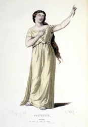 A personagem de Pauline na tragédia Polyeucte martyr - Full Theatre: (Colecção de peças de Corneille) desenho de Geffroy, gravura de L. Wolff - ed. Laplace, Sanchez et Cie, Paris 1884