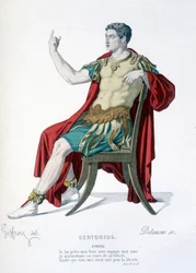 A personagem de Pompeu na peça de teatro Sertorius - Full Theatre: (Colecção de peças de Corneille) desenho de Geffroy, gravura de Delanoux - ed. Laplace, Sanchez et Cie, Paris 1884