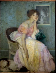 Retrato de Ella Carmichael, governanta das crianças pela artista Pintora Edmond Francois Aman Jean (Aman-Jean, Amand Jean, Aman-Jean