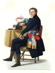 Ferdinand Guillemardet (1765-1809), embaixador da República Francesa em Espanha no século XVIII, com base numa pintura de 1798 de Francisco Goya (1746-1828) - Litografia de uma ilustração de Edmond Lechevallier-Chevignard (1825-1902), de Georges Duorges Pl