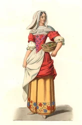 Camponês francês do século XVII, a partir de uma gravura de Jean Saint Jean - Litografia de uma ilustração de Edmond Lechevallier-Chevignard (1825-1902), de "Costumes historiques des 16th