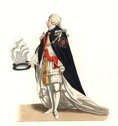 George Frederic Auguste (1727-1760), Príncipe de Gales, Inglaterra Século XVIII - Litografia baseada em uma ilustração de Edmond Lechevallier-Chevignard (1825-1902), de "Costumes historiques des 16th