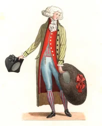O jovem francês na moda do século XVIII - Litografia baseada numa ilustração de Edmond Lechevallier-Chevignard (1825-1902), de "Costumes historiques des 16th