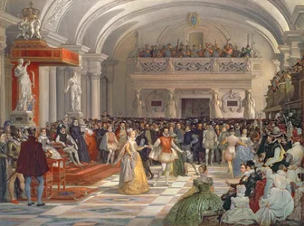 O casamento de Henrique de Bourbon, rei de Navarra, a Marguerite de Valois na presença de Catarina de Médicis e Carlos IX em 1572, 1862