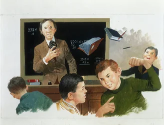 A professora suplente, de Coração, de Edmondo De Amicis, desenhando