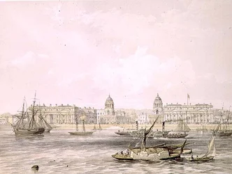 Greenwich Hospital, gravado por Thomas Picken (fl.1838-d.1870), pub. 1852, por Lloyd Bros. & Co. (litografia)