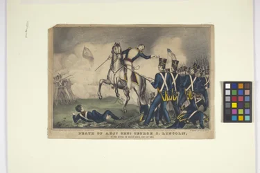Morte de Adjt. Genl. George S. Lincoln (litografia colorida à mão)