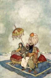 Durante todo este tempo, a Princesa tinha estado a assistir ao combate a partir do telhado do palácio, ilustração de "A História do Cavalo Mágico
