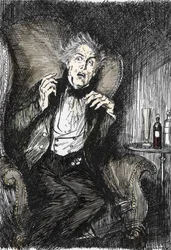Dr. jekyll aterrorizado durante a sua conversa com Utterson e Enfield, Ilustração de Edmund Joseph Sullivan (1869-1933) para o romance L