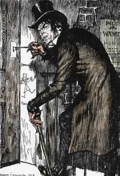 O Sr. Hyde regressa a casa após uma noite de aventuras para tomar o antídoto e retomar o aparecimento do Dr. Jekyll, Ilustração de Edmund Joseph Sullivan (1869-1933) para o romance "L