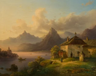Paisagem com um lago de montanha