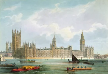 As novas casas do parlamento, gravadas por Thomas Picken publicadas por Lloyd Bros. und Co., 1852