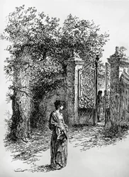 Mulher em frente a um portão, ilustração para A tempestade, Satet, Turim