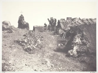 Casas de palha em Auvergne, com um calvário, 1852, impresso em 1978.
