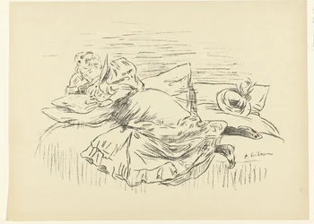 Lendo a mulher deitada na cama Croquis L