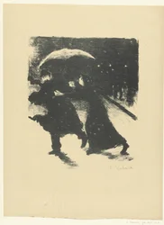 Homem e mulher sob guarda-chuva na neve à noite Noturno L