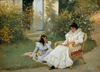 Mãe e Filha num Jardim Bretão Pintura de Edouard Debat Ponsan (1847-1913) 1898 Tours, Museu de Belas Artes