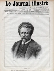 Alfred Grevin (1827-1892) escultor, cartunista, cartunista, caricaturista e designer de figurinos de teatro francês - Gravura de Navellier depois da foto de Nadar no "The Illustrous Journal" de 1892