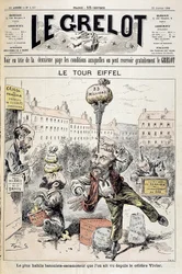 Desenho animado sobre escândalos financeiros "A Torre Eiffel: o batonista mais hábil - retractor visto desde o famoso Vivier". Capa "Le Grelot" de 22 de janeiro