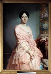 Retrato de Madame F. Pintura de Édouard Dubufe (1820-1883). Século XIX. Dimensões 1,3 x 0,89 m. Paris, Museu de Orsay