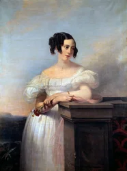 Retrato de uma Menina com a Pintura de Cravos de Edouard Louis Dubufe (1820-1883) Século XIX Rouen, Musee des Beaux Arts