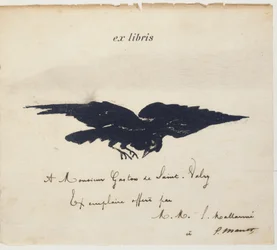 Ex-libris litografado por Edouard Manet para ilustrar: Edgar Allen POE. O corvo. O corvo. Tradução de Stéphane Mallarmé com ilustrações de Edouard Manet