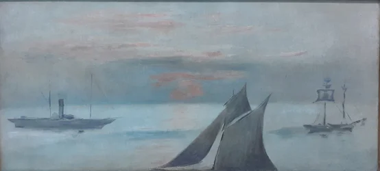 Francês: Barcos no mar, pôr do sol