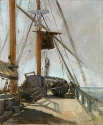 ""O convés de um barco"" - Pintura de Edouard Manet (1832-1883), cerca de 1860, óleo sobre tela - O convés do navio - Óleo sobre tela de Edouard Manet (1832-1883), ca 1860 - 56, 4x47cm - Galeria Nacional de Victoria, Melbourne
