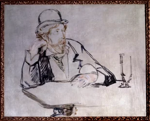 Retrato do romancista irlandês Georges Moore (1852-1933) no café, desenho de Édouard Manet (1832-1883), 1879, Nova Iorque, Museum of Modern Art