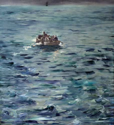 A fuga de Rochefort. Henri de Rochefort, escritor francês (1831-1913) deportado para a península de Ducos na Nova Caledônia, escapou em março de 1874 com Grousset et Pain. Pintura de Edouard Manet (1832-1883)