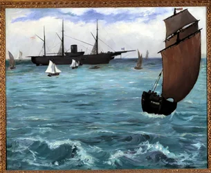 O navio americano Kearsarge tem Boulogne sur mer Painting de Edouard Manet (1832-1883) 1864. Coleção privada